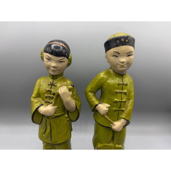 Vtg Chalkware Oriental Man Woman Set‎ Figure Traditional Attire Decor Chinese - Picture 2 of 8
